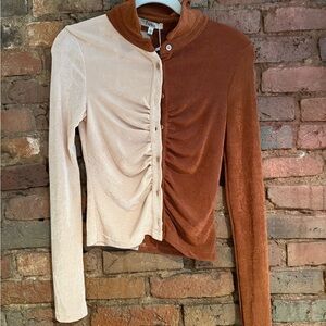 Two-Tone Button-Up Top Size L - Into Fashion Australia